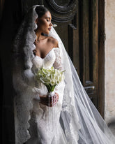 Elegant White Mermaid Sweetheart Off-The-Shoulder Long Sleeves Chapel Train Lace Wedding Dresses